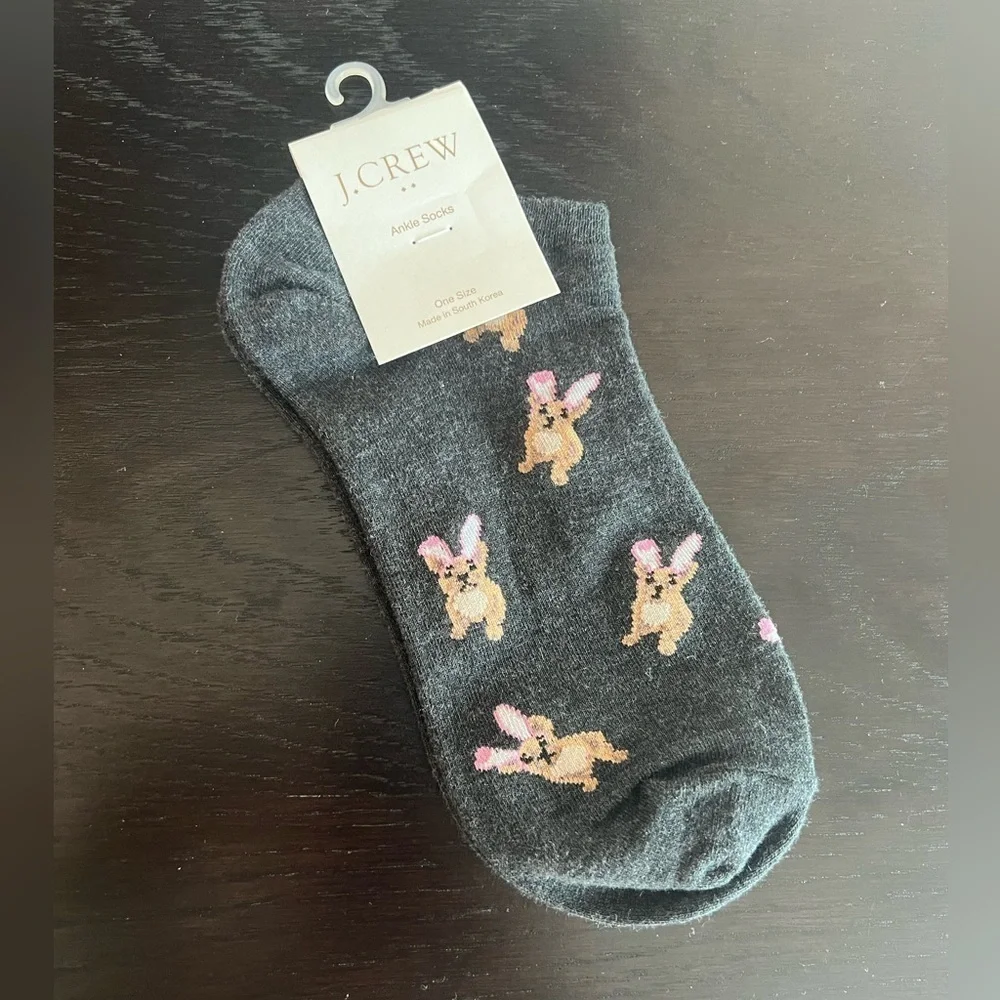 J.Crew Dog with bunny ears ankle socks Charcoal Socks